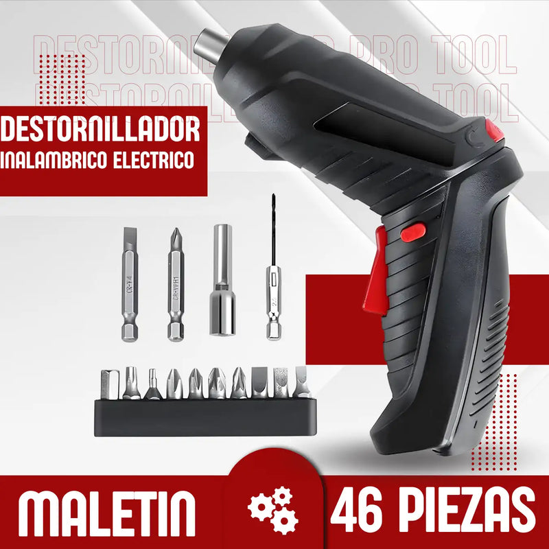 Kit Destornillador Electrico Inalambrico  PRO TOOL maletin con 45 accesorios