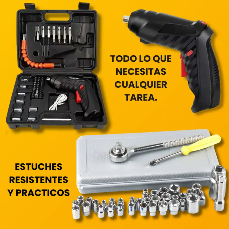 Destornillador Inalambrico + Maletin con 40 accesorios GRATIS Juego de Raches o copas