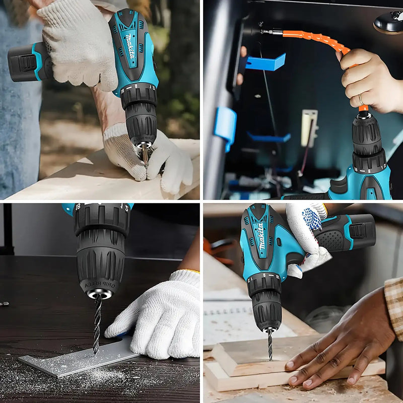 Taladro Inalámbrico Makita 48V con Luz LED Maletin con 20 accesorios, Obsequio Juego de 34 Raches ¡Incluido!