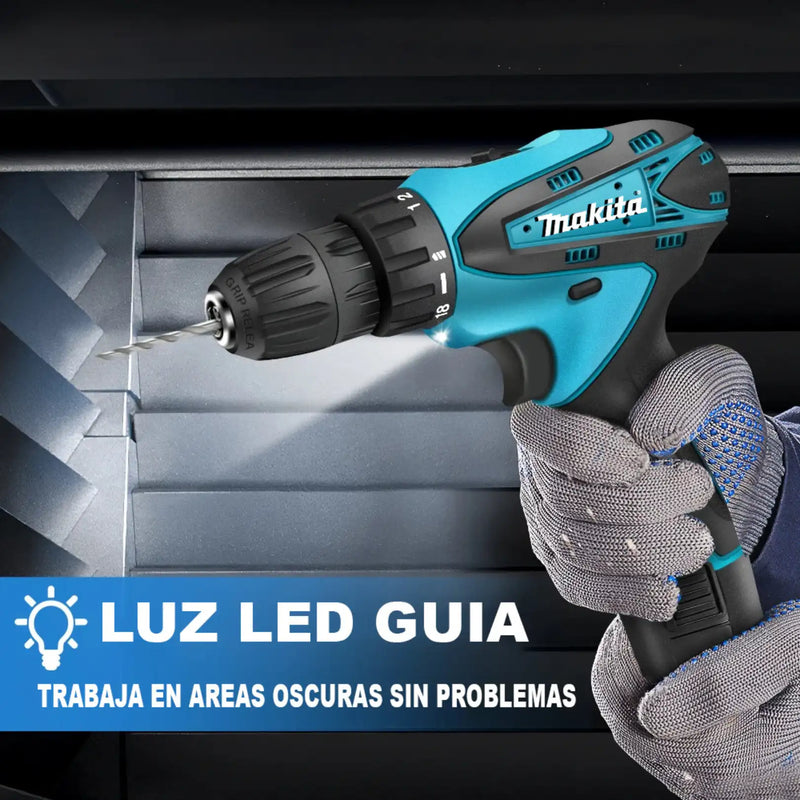 Taladro Inalámbrico Makita 48V con Luz LED Maletin con 20 accesorios, Obsequio Juego de 34 Raches ¡Incluido!