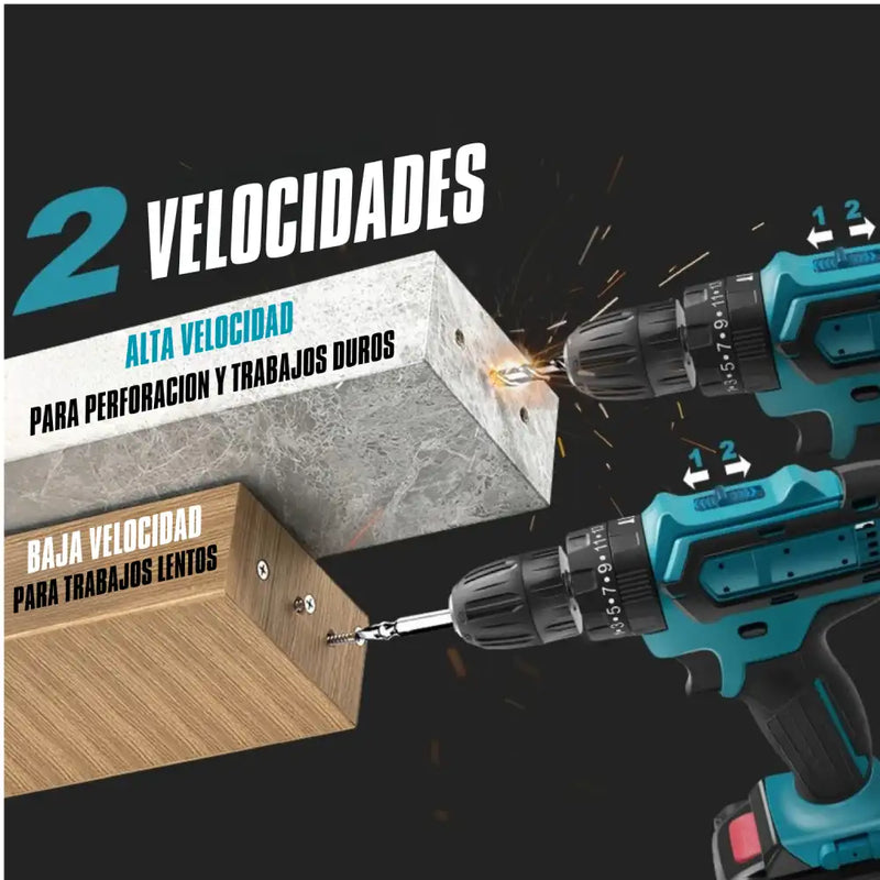 Makita PowerMax Pro™ 36V - Taladro Inalámbrico con Percutor y Kit Completo de Accesorios