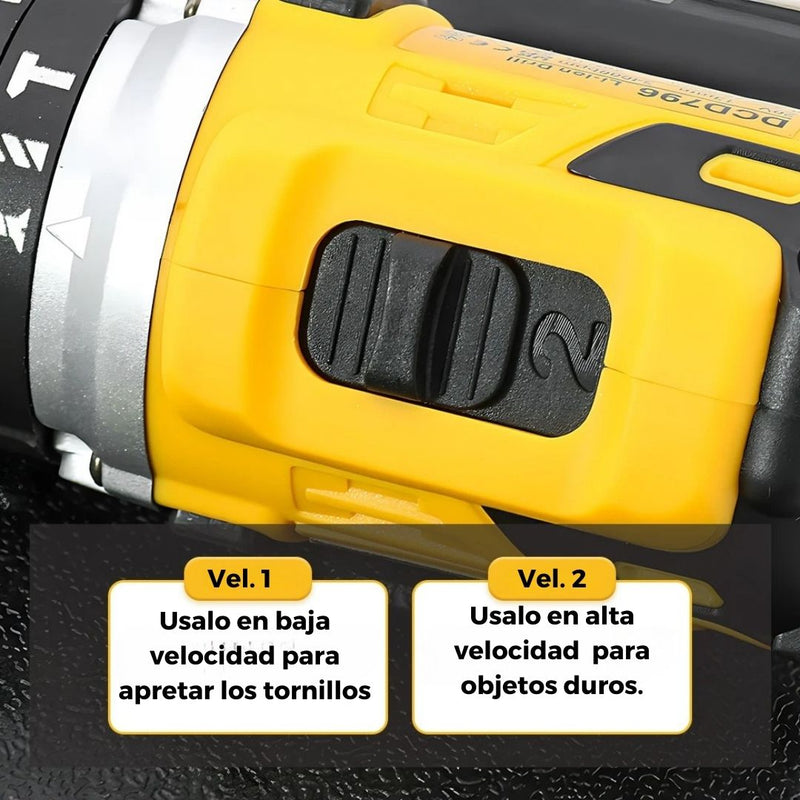 Taladro de 36v + 2 baterías 36v GRATIS + Maletin con 20 accesorios +  Juego de Raches