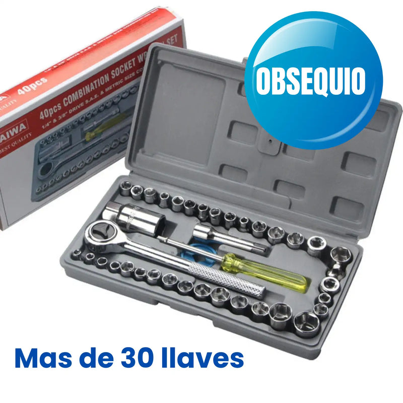 Taladro Inalámbrico Makita 48V con Luz LED Maletin con 20 accesorios, Obsequio Juego de 34 Raches ¡Incluido!
