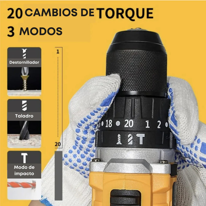 Taladro de 36v + 2 baterías 36v GRATIS + Maletin con 20 accesorios +  Juego de Raches