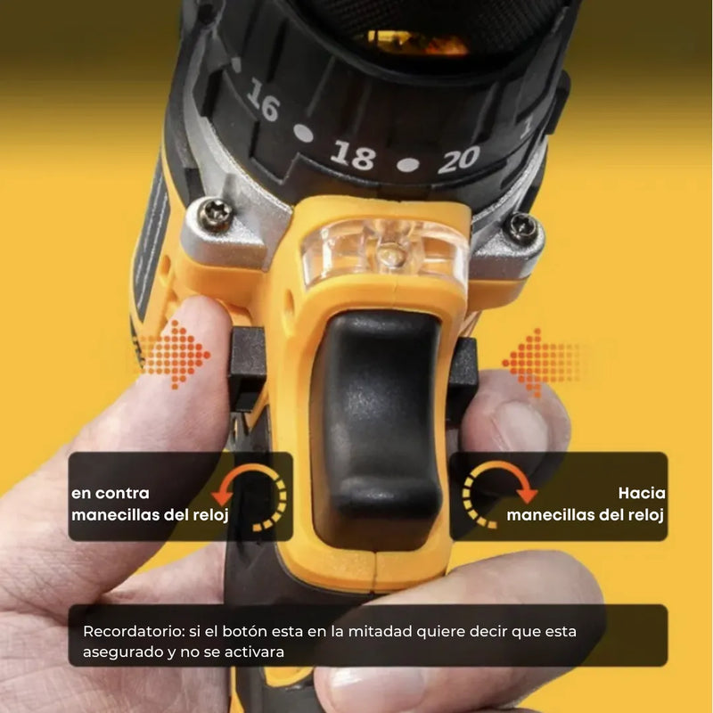 Taladro de 36v + 2 baterías 36v GRATIS + Maletin con 20 accesorios +  Juego de Raches